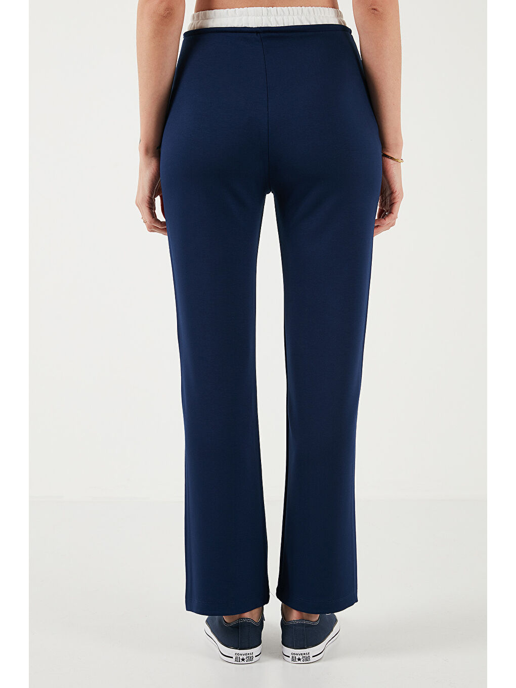 Lacivert Streç Slim Fit Yüksek Bel Geniş Paça Çimalı Kadın Eşofman Altı 5866078-6