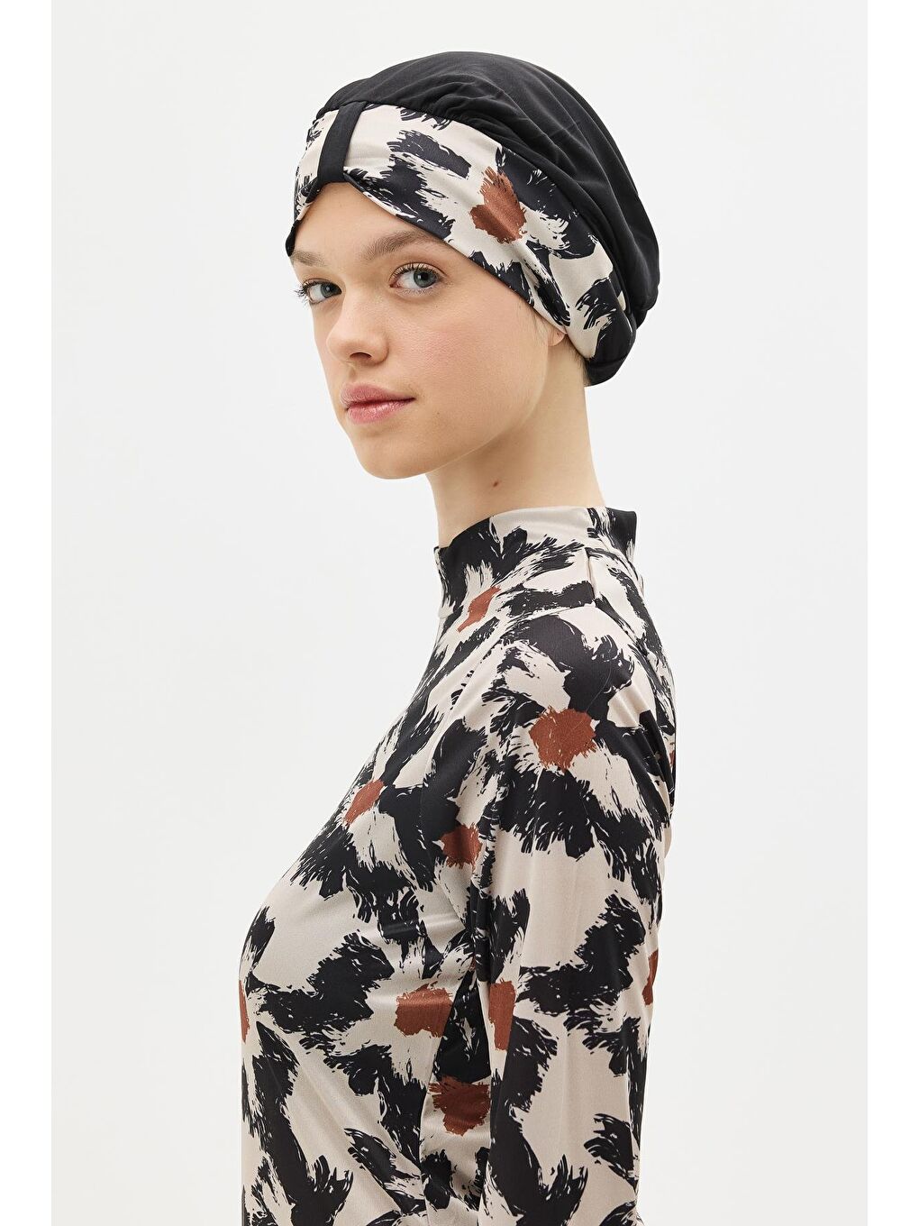 Desenli 4'Lü Tesettür Mayo 1300 Siyah-5