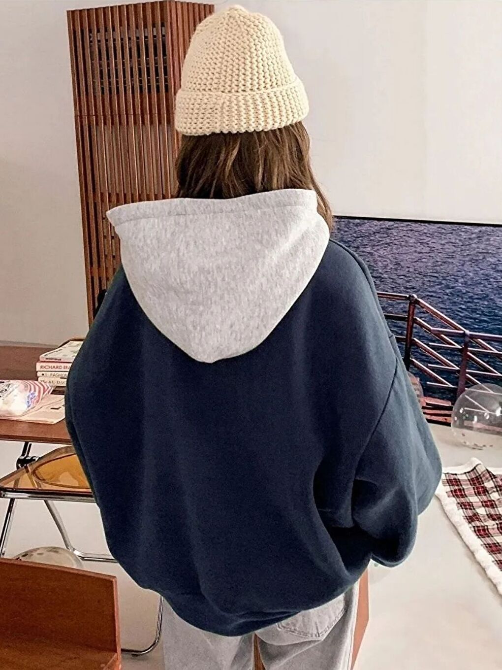 Lacivert Kadın Laci Suppose Baskılı Oversize Sweatshirt-1