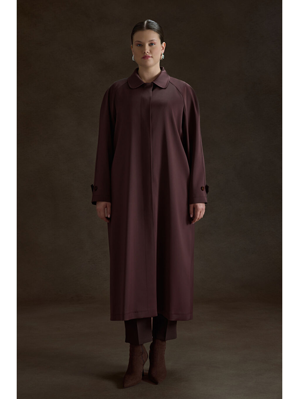 Bordo Viscon İçerikli Pardösü-1