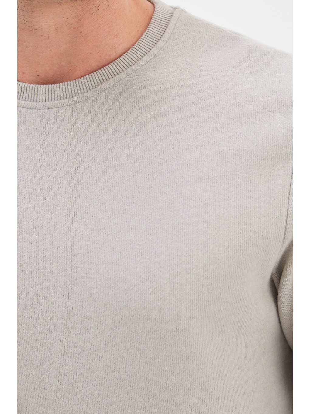 Gri Fitilli Bisiklet Yaka Selanik Örgü Sweatshirt-4