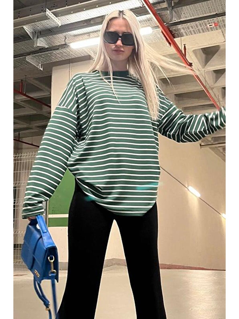 Yeşil Çizgili Sweatshirt Mg2572-2