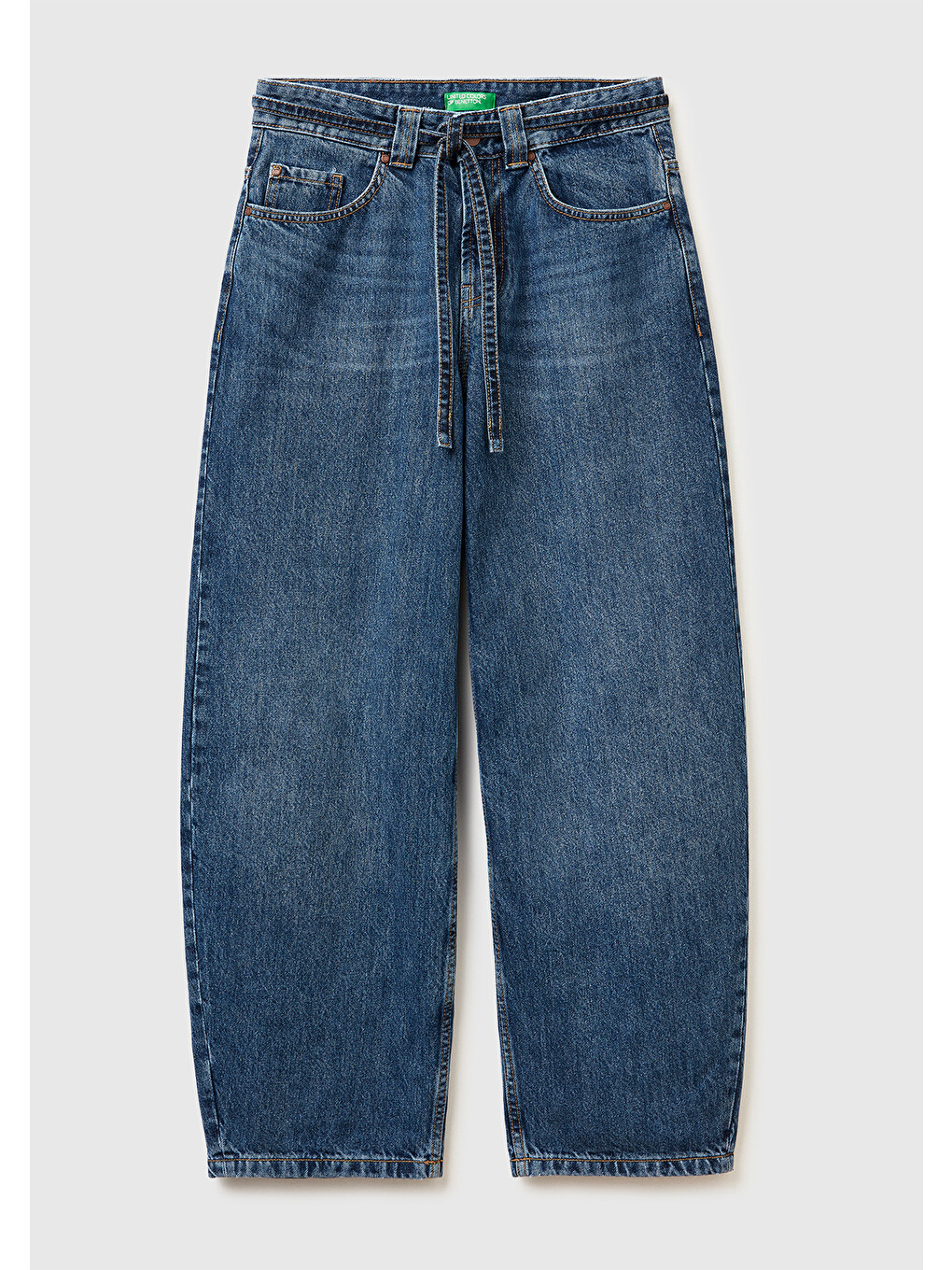 Kadın Koyu Mavi %100 Pamuk Bağcık Detaylı Denim Pantolon-1