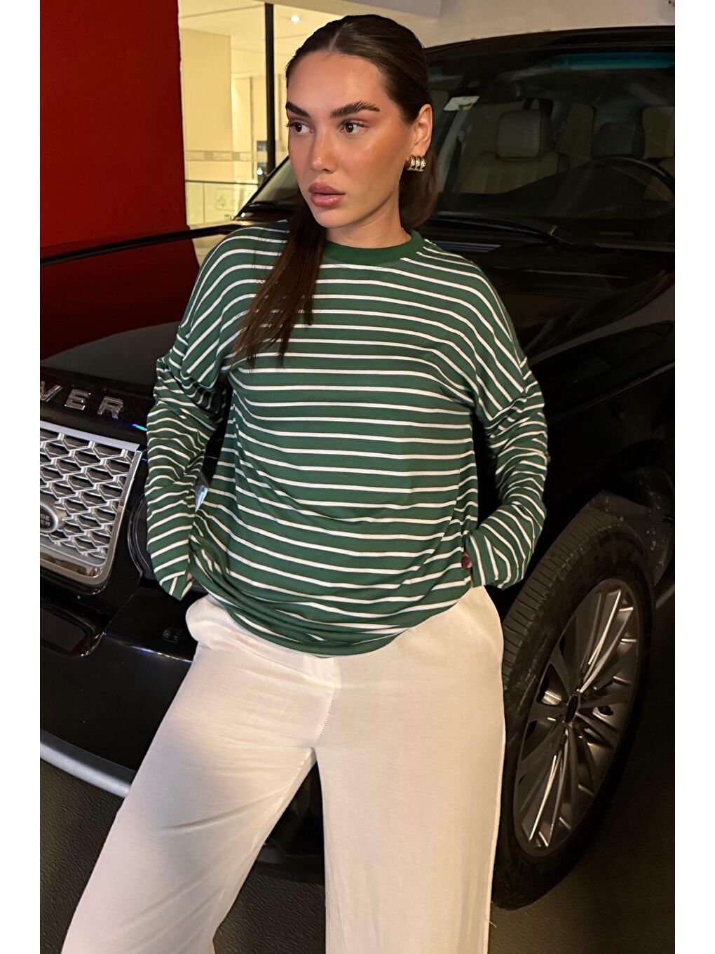 Yeşil Çizgili Sweatshirt Mg2572-4