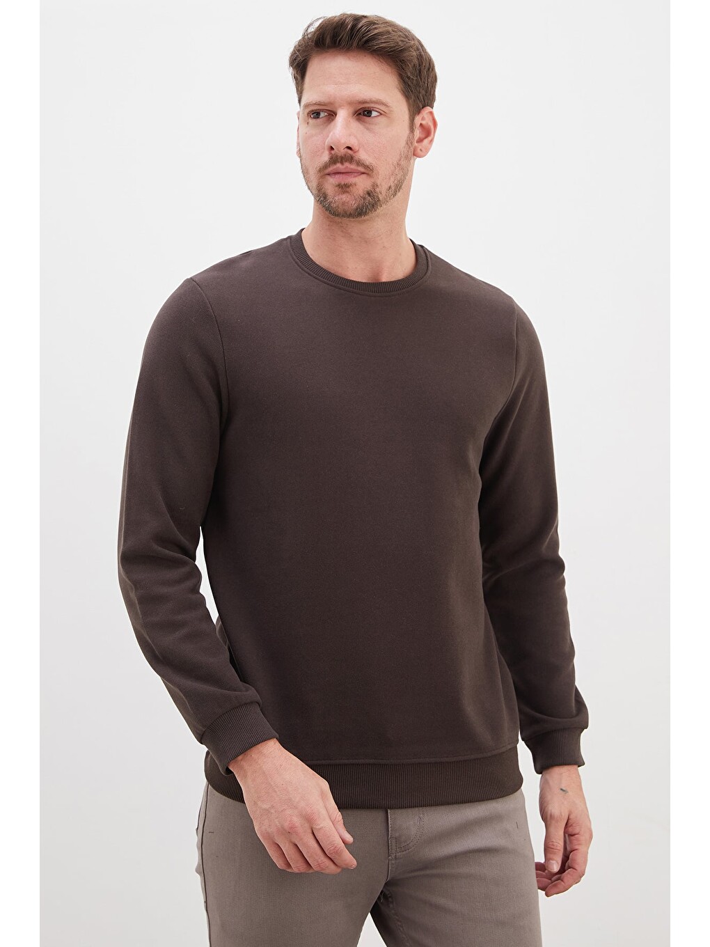 Kahverengi Fitilli Bisiklet Yaka Selanik Örgü Sweatshirt