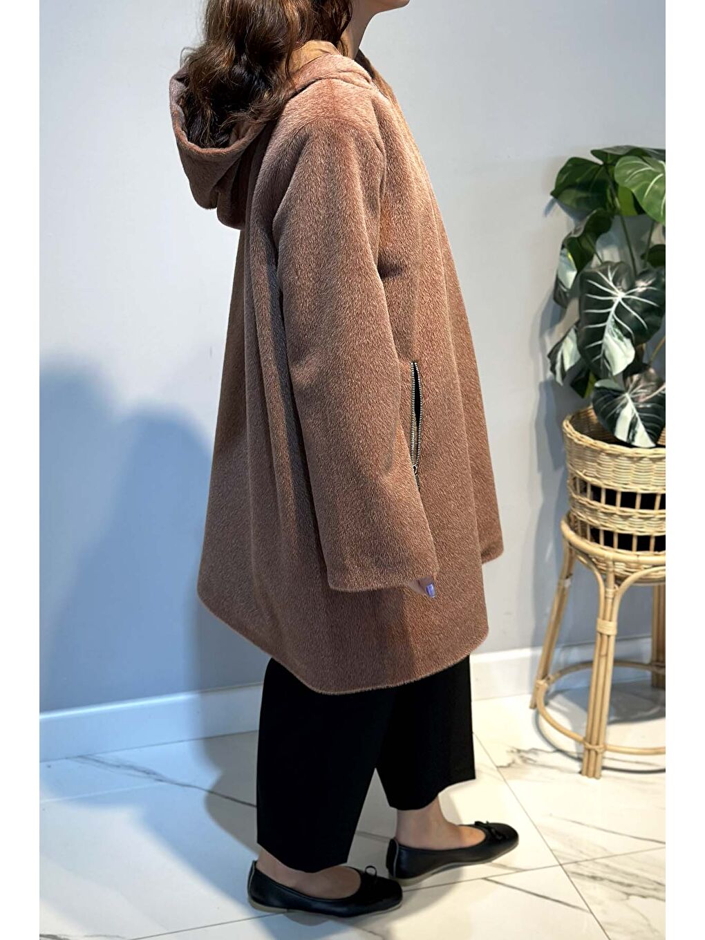 Kahverengi Büyük Beden Fermuar Detay Kap Ceket 2590 Camel-1