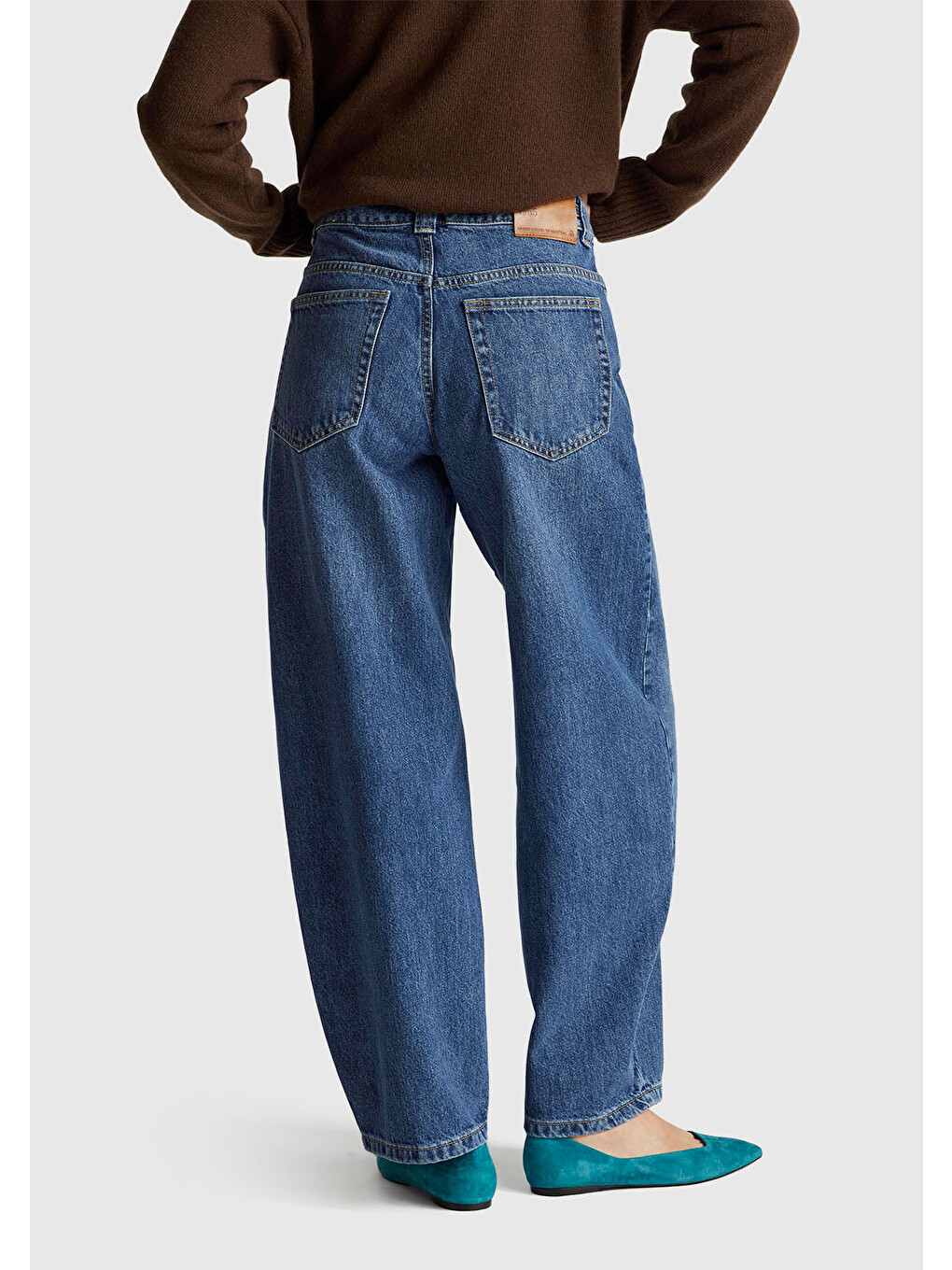 Kadın Koyu Mavi %100 Pamuk Bağcık Detaylı Denim Pantolon-2