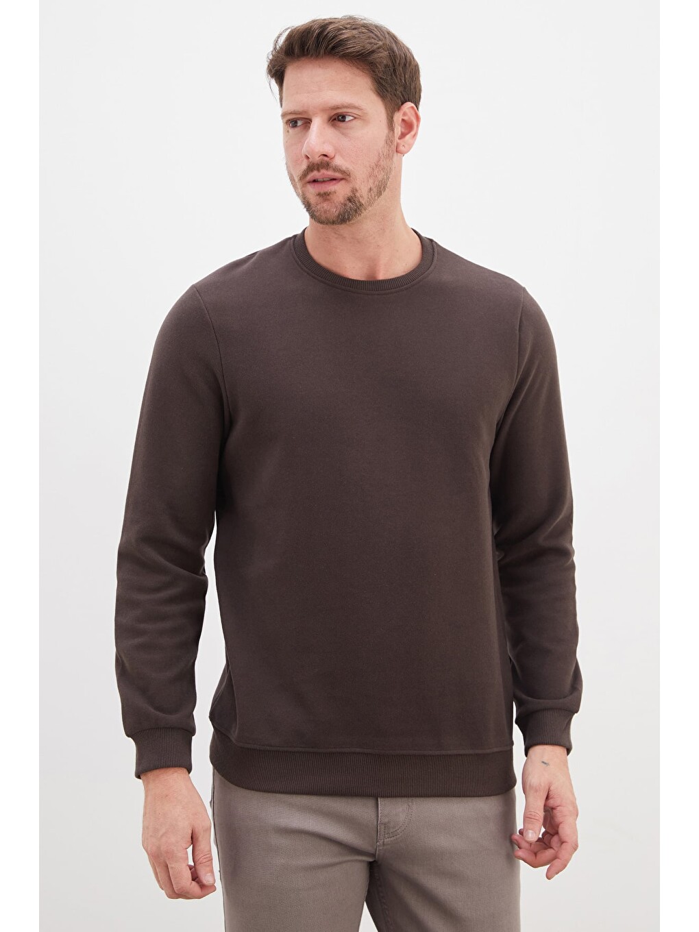 Kahverengi Fitilli Bisiklet Yaka Selanik Örgü Sweatshirt-2