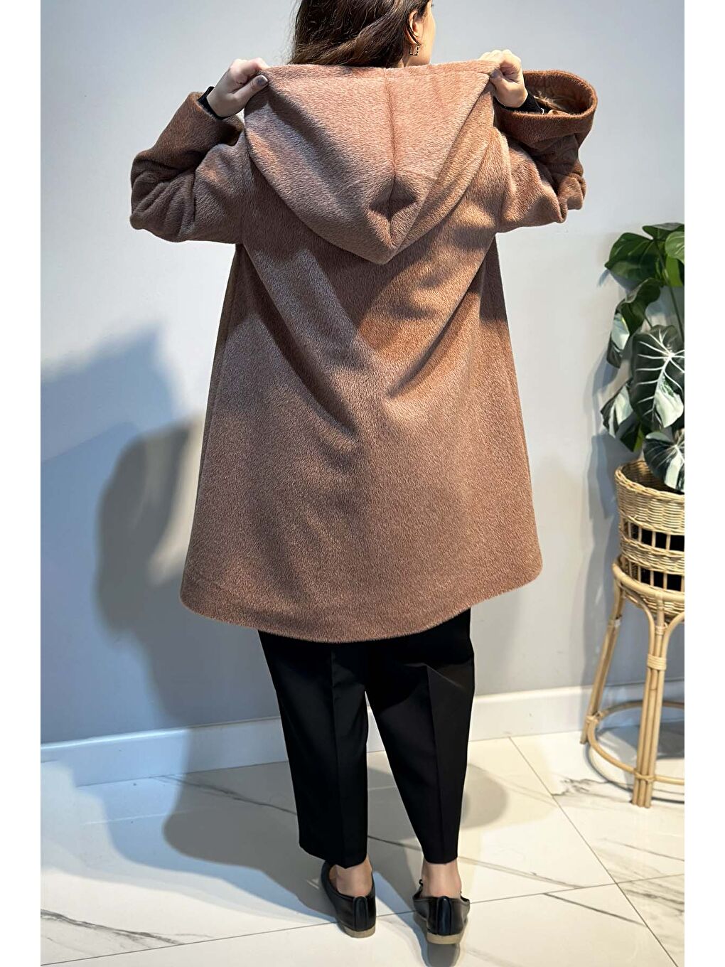 Kahverengi Büyük Beden Fermuar Detay Kap Ceket 2590 Camel-2