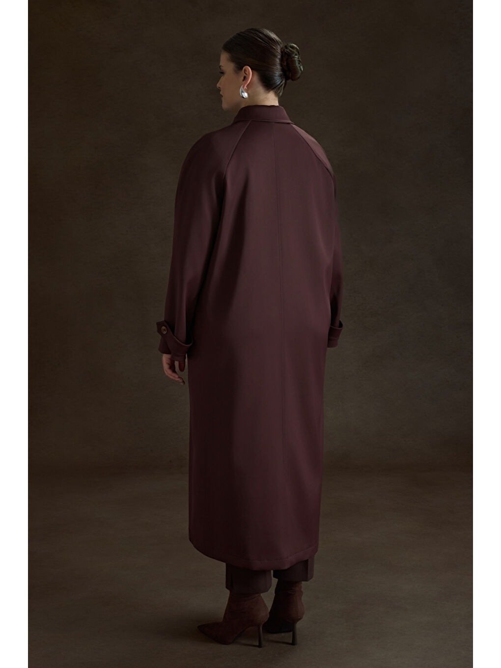 Bordo Viscon İçerikli Pardösü-5