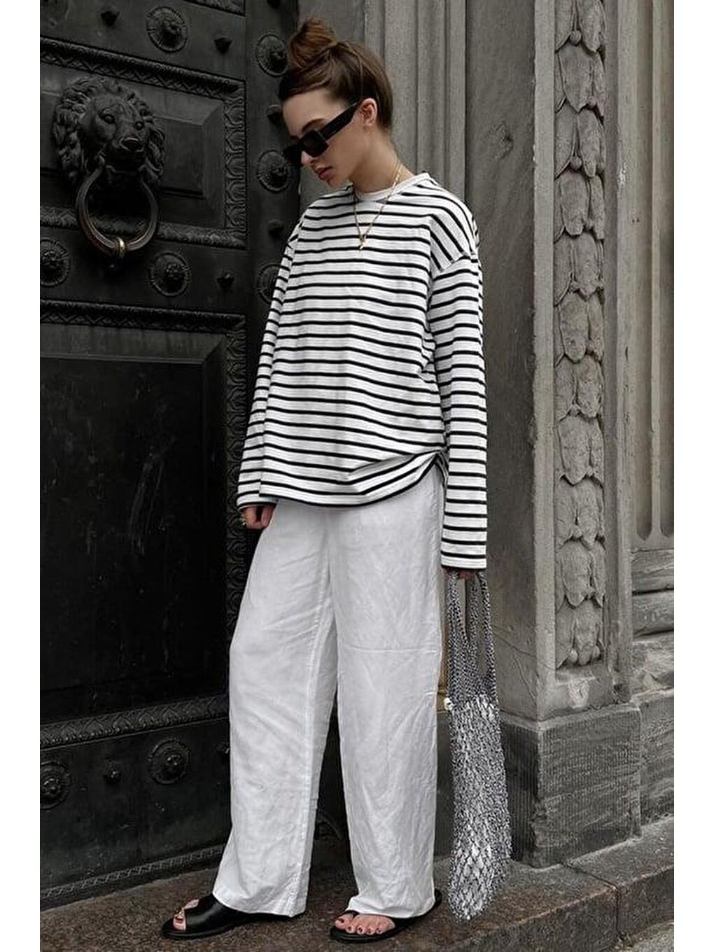 Beyaz Çizgili Sweatshirt Mg2572-1