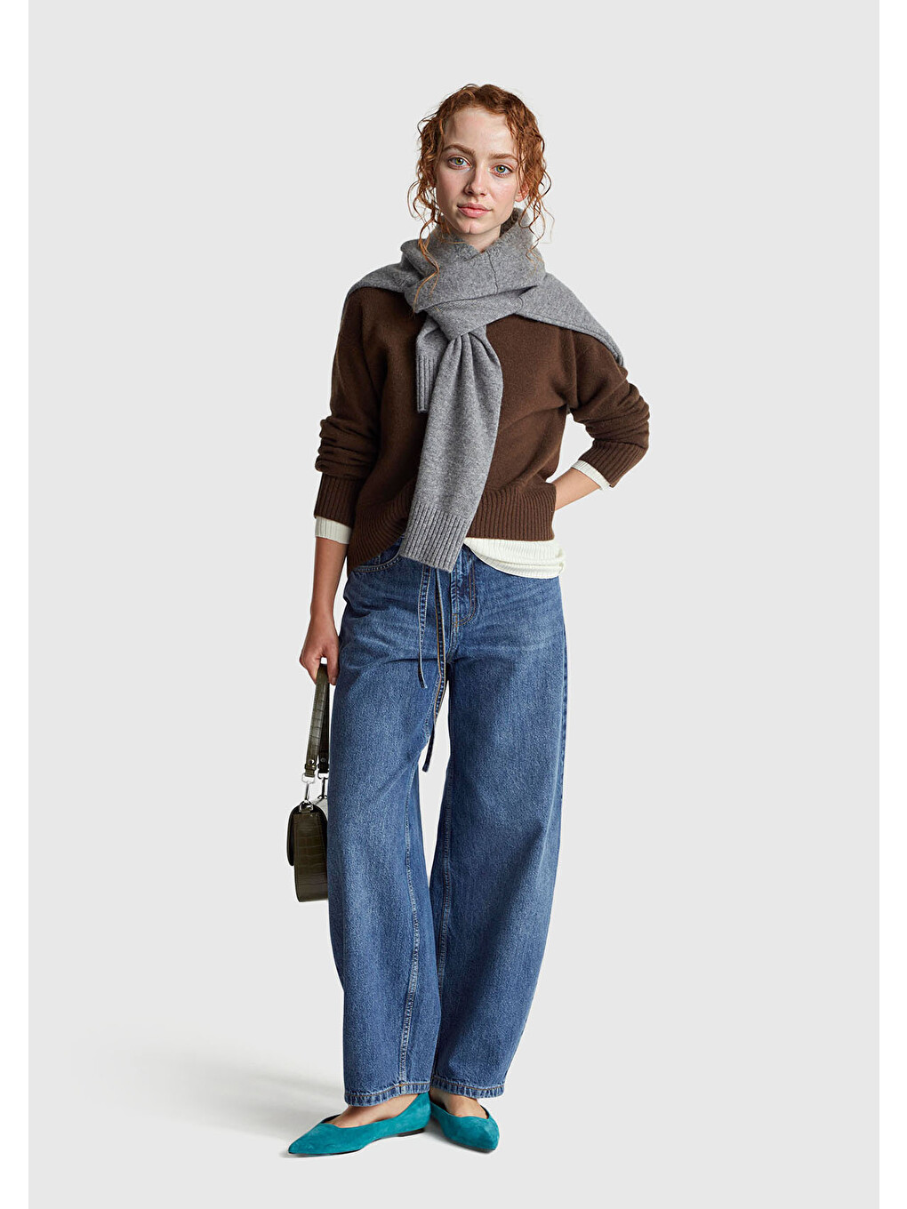 Kadın Koyu Mavi %100 Pamuk Bağcık Detaylı Denim Pantolon-4