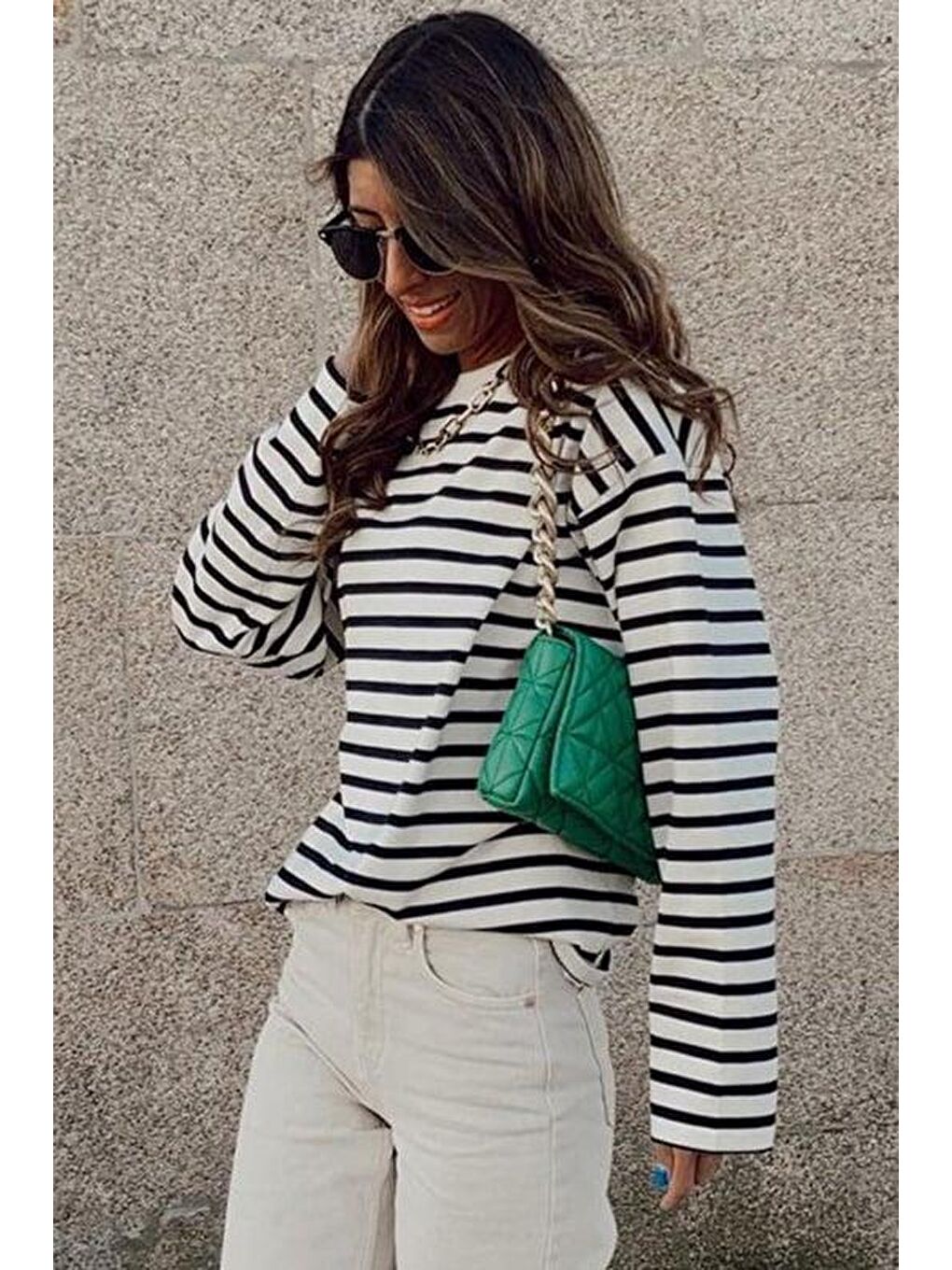 Beyaz Çizgili Sweatshirt Mg2572-2