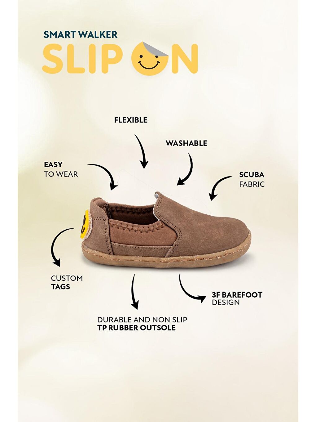 Smart Walker Slip-On #Tags Kahverengi Meşe Barefoot Işıklı Çocuk Ayakkabı-2