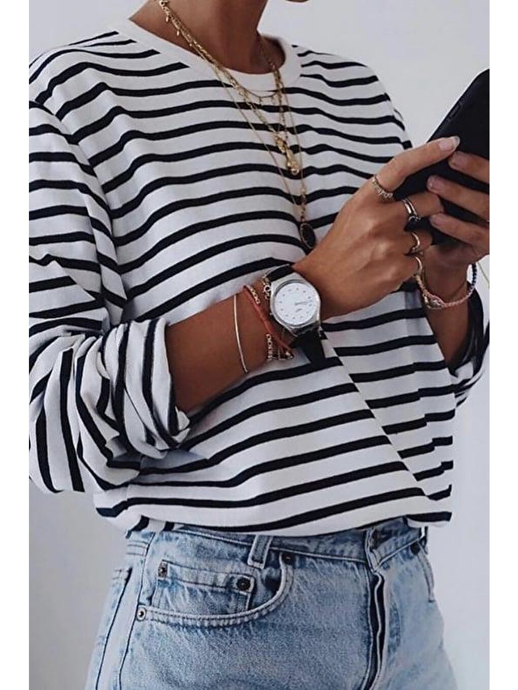 Beyaz Çizgili Sweatshirt Mg2572-3