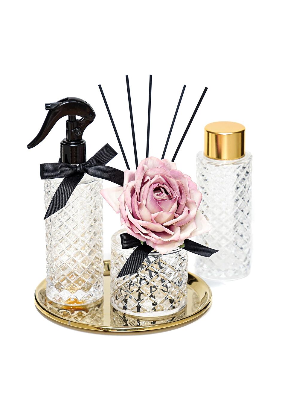 Kristal Gül Serisi- Şeffaf Cam Black Vanilya Kolonya-1