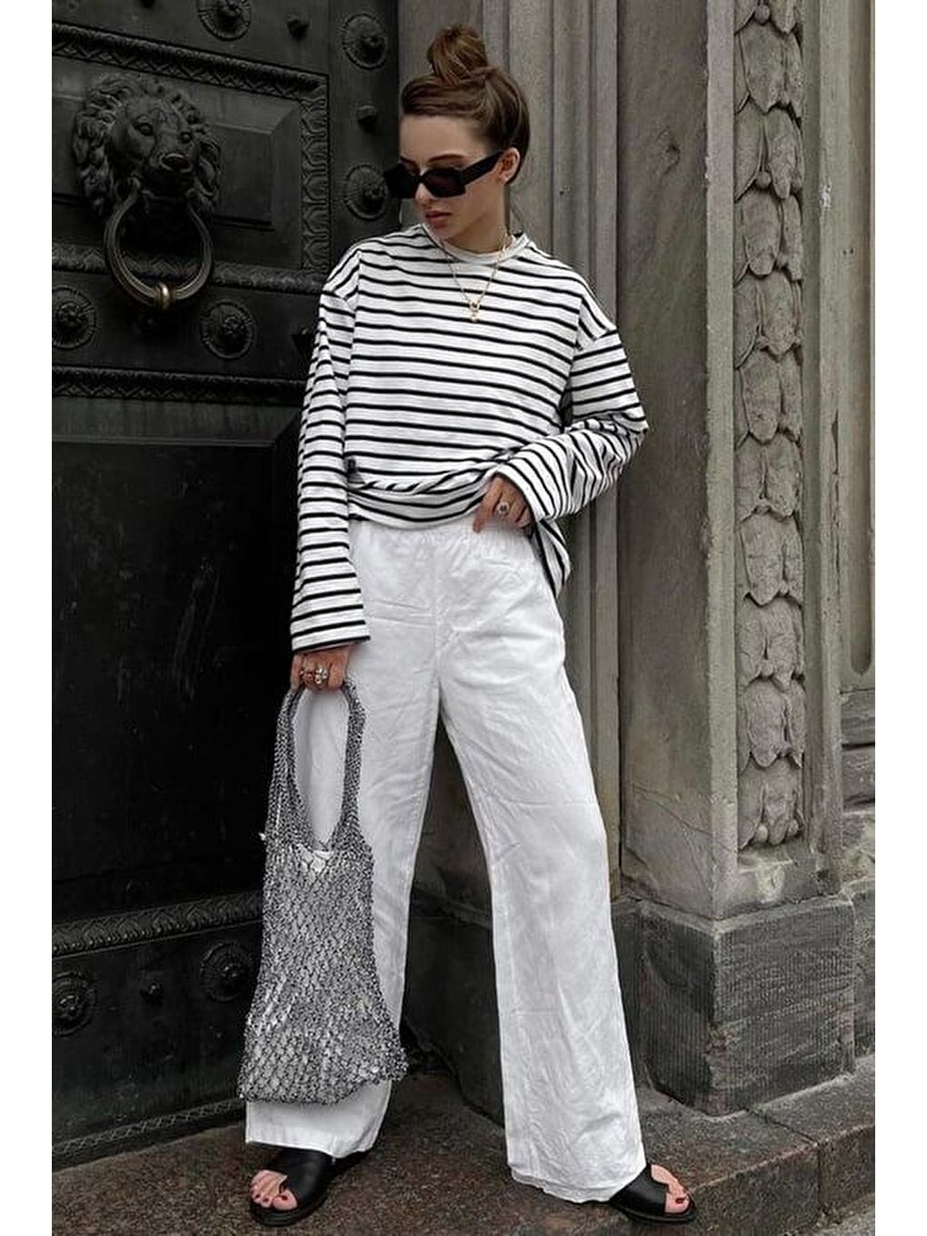 Beyaz Çizgili Sweatshirt Mg2572-4