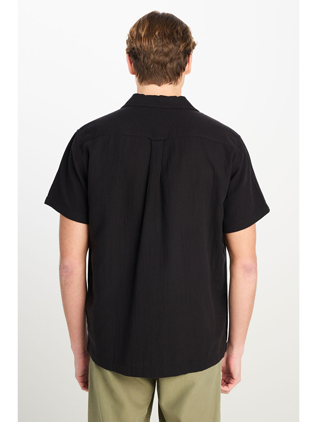 %100 Pamuk Relaxed Fit Geniş Kesim Siyah Müslin Gömlek-5