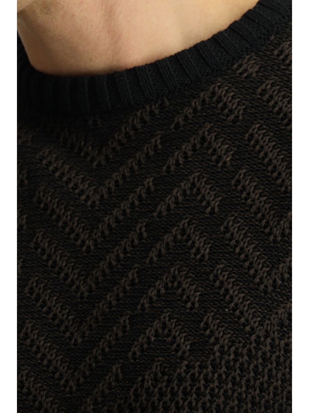 Kahverengi Bisiklet Yaka Oversize Ekstra Rahat Kesim Pamuklu Desenli Triko Kazak-5