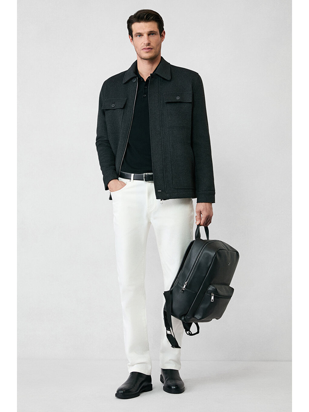 Siyah Regular Fit Düğmeli Polo Yaka Triko Kazak-4