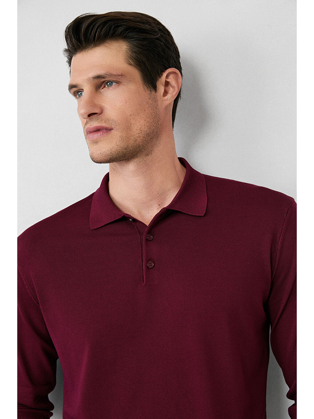 Bordo Regular Fit Düğmeli Polo Yaka Triko Kazak-1