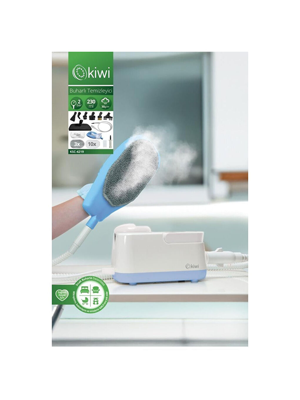 KSC-4219 Multifonksiyonel Eldiven Aparatlı Buharlı Temizlik Makinesi - Krem - 1500 Watt