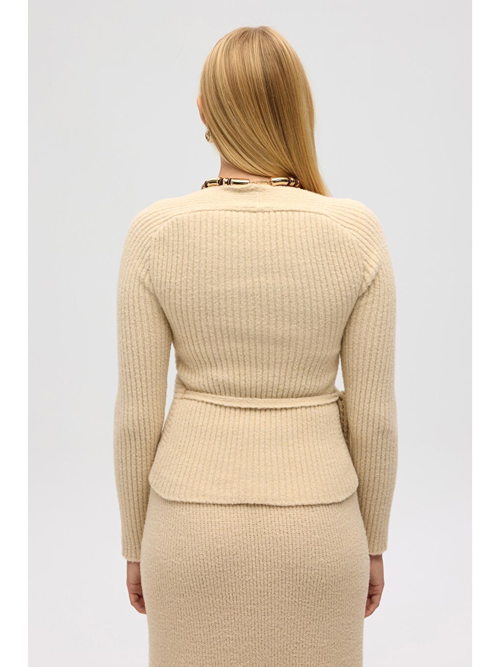 Fluff Bağlamalı Bej Üst-Etek Takım-7