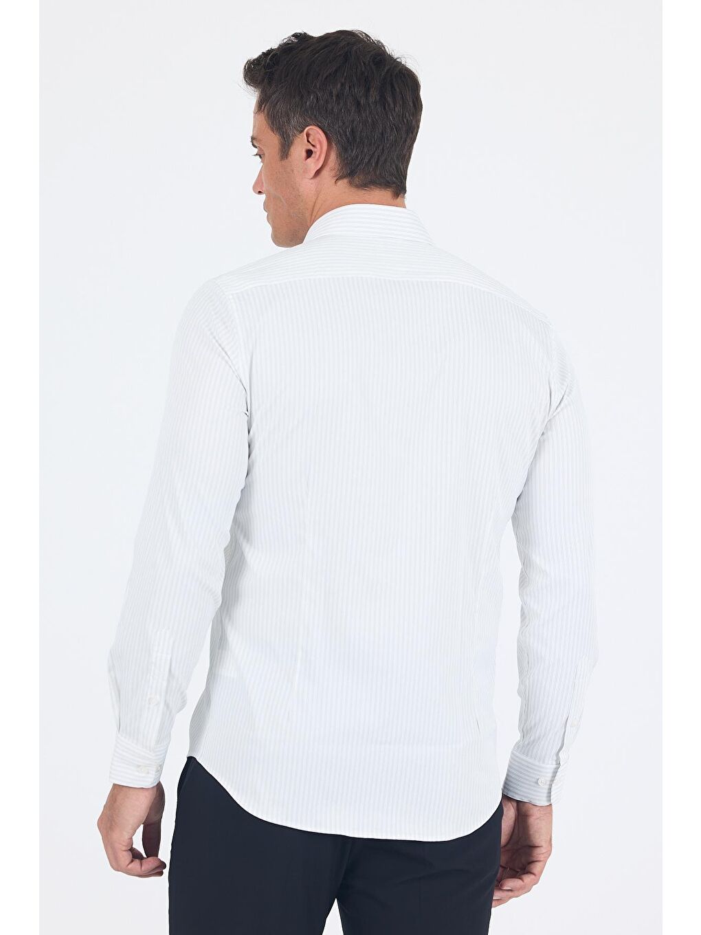 Beyaz Uzun Kol Sert Yaka Cepsiz Easy To Iron Slim Fit Esnek Gömlek 1004250230-4
