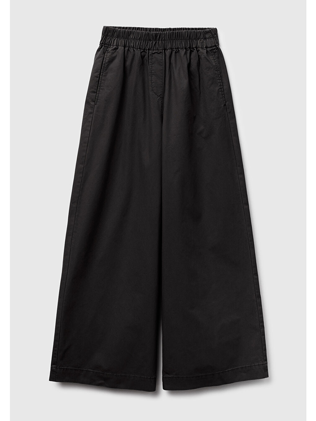 Kadın Siyah %100 Pamuk Beli Lastikli Geniş Paça Pantolon-1