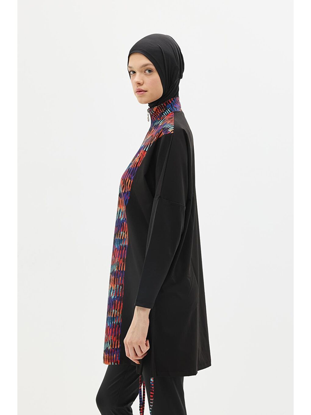 Desenli Rahat Kesim 4'Lü Tesettür Mayo 6052 Siyah-6