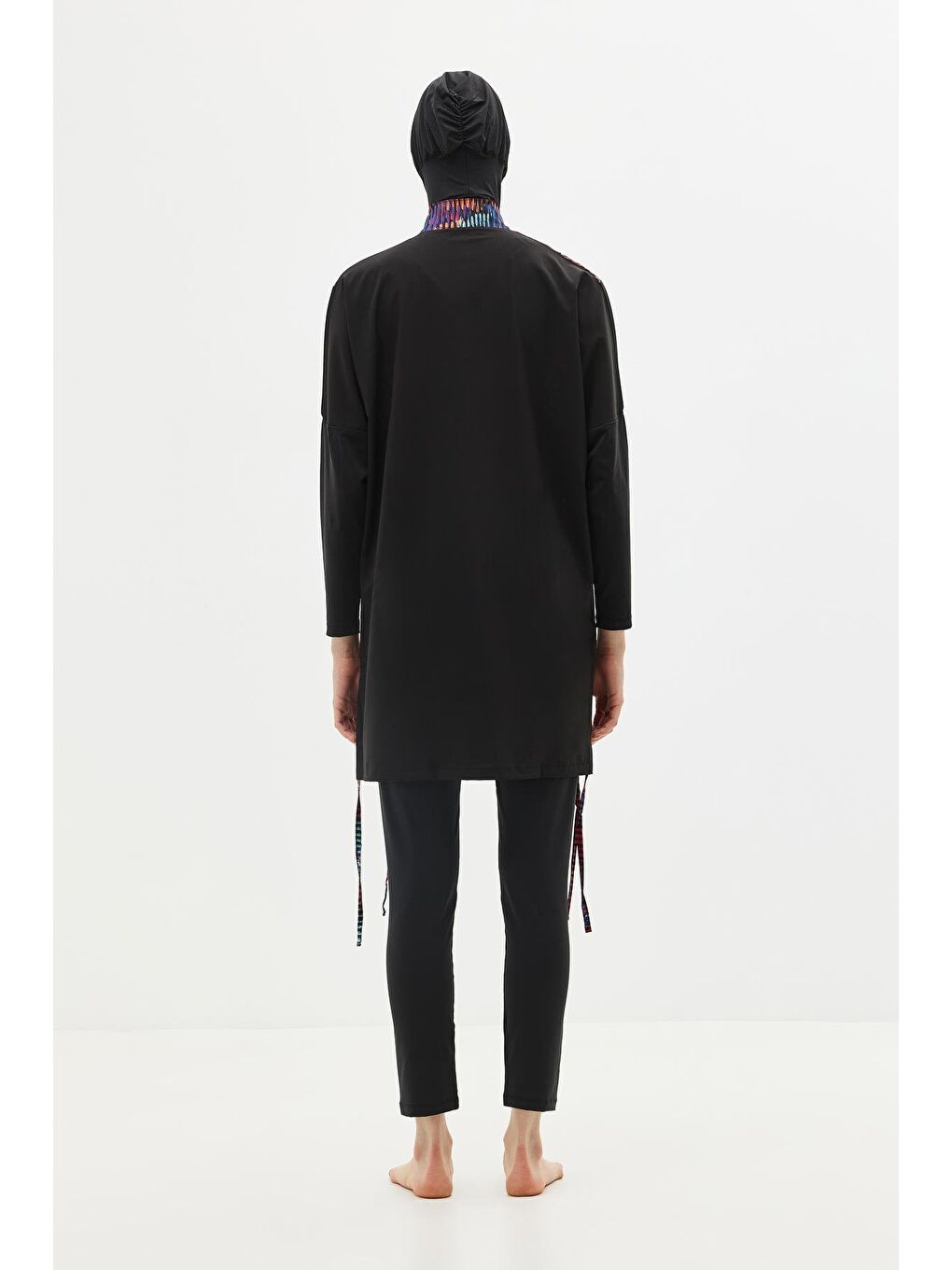 Desenli Rahat Kesim 4'Lü Tesettür Mayo 6052 Siyah-7