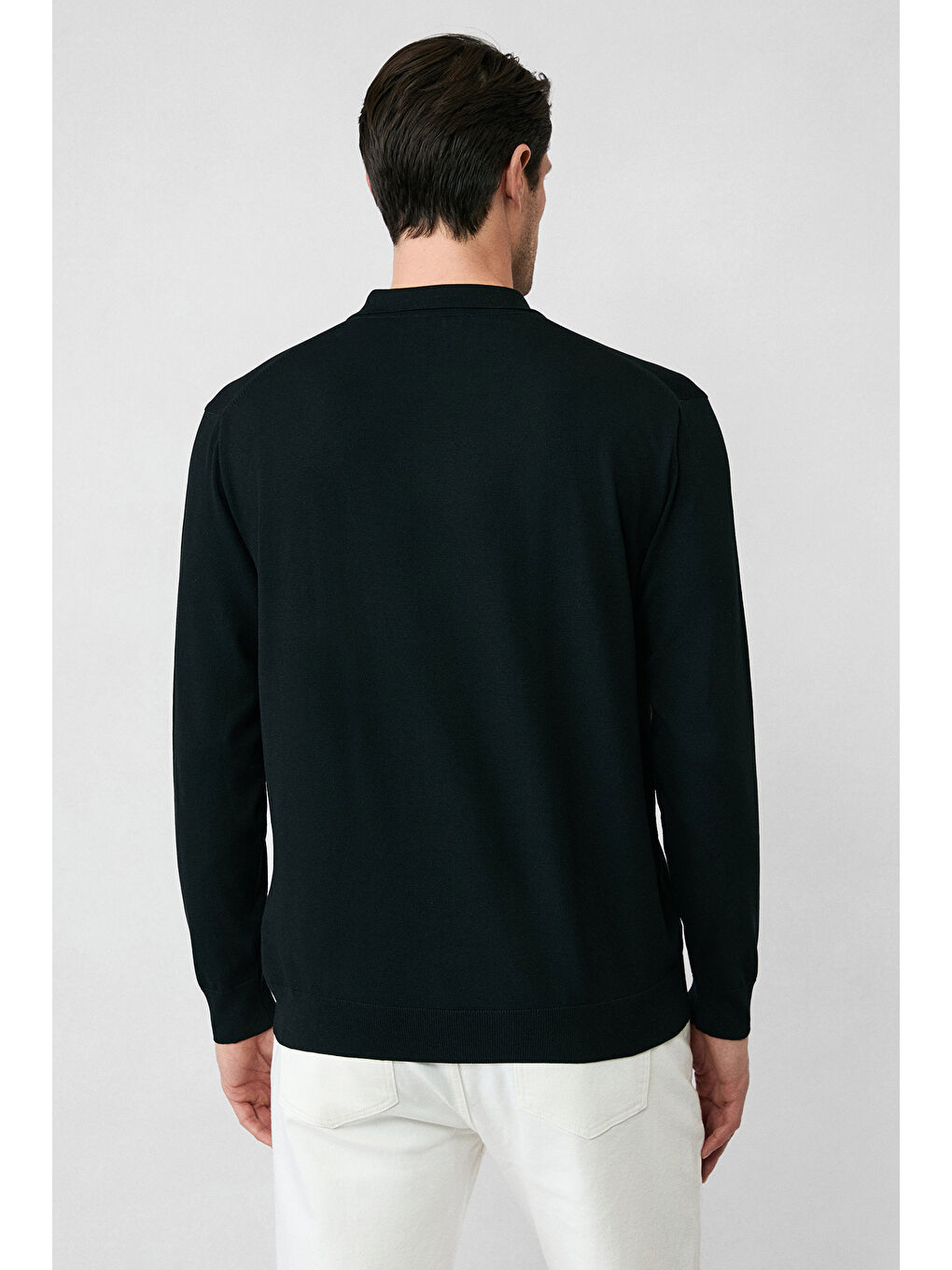 Siyah Regular Fit Düğmeli Polo Yaka Triko Kazak-6