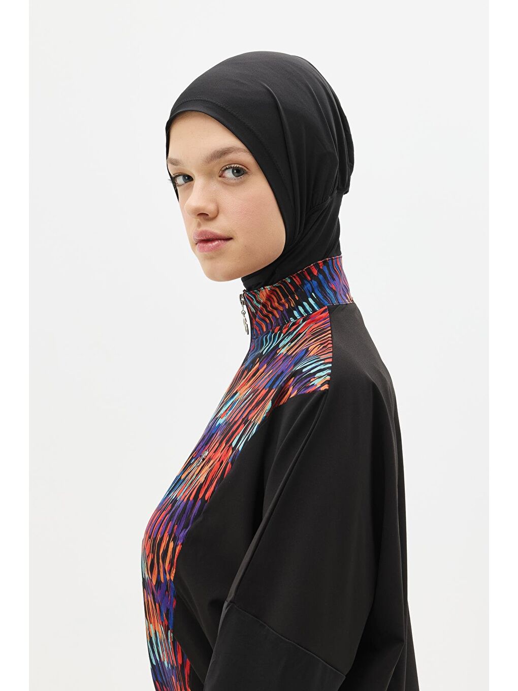 Desenli Rahat Kesim 4'Lü Tesettür Mayo 6052 Siyah-11