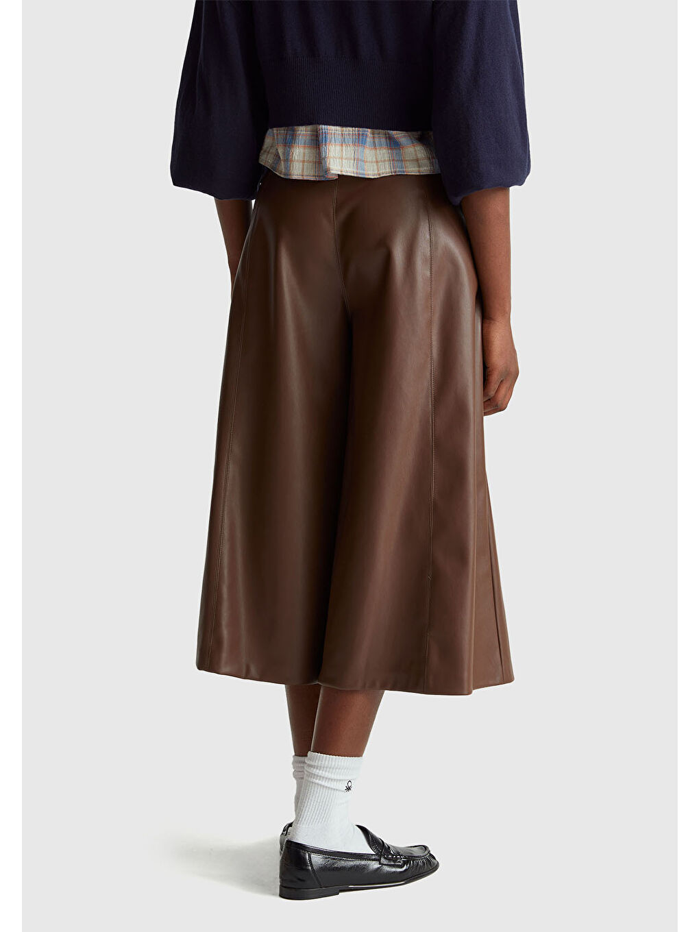 Karışık Kadın Suni Deri Geniş Paça 3/4 Boy Pantolon-2