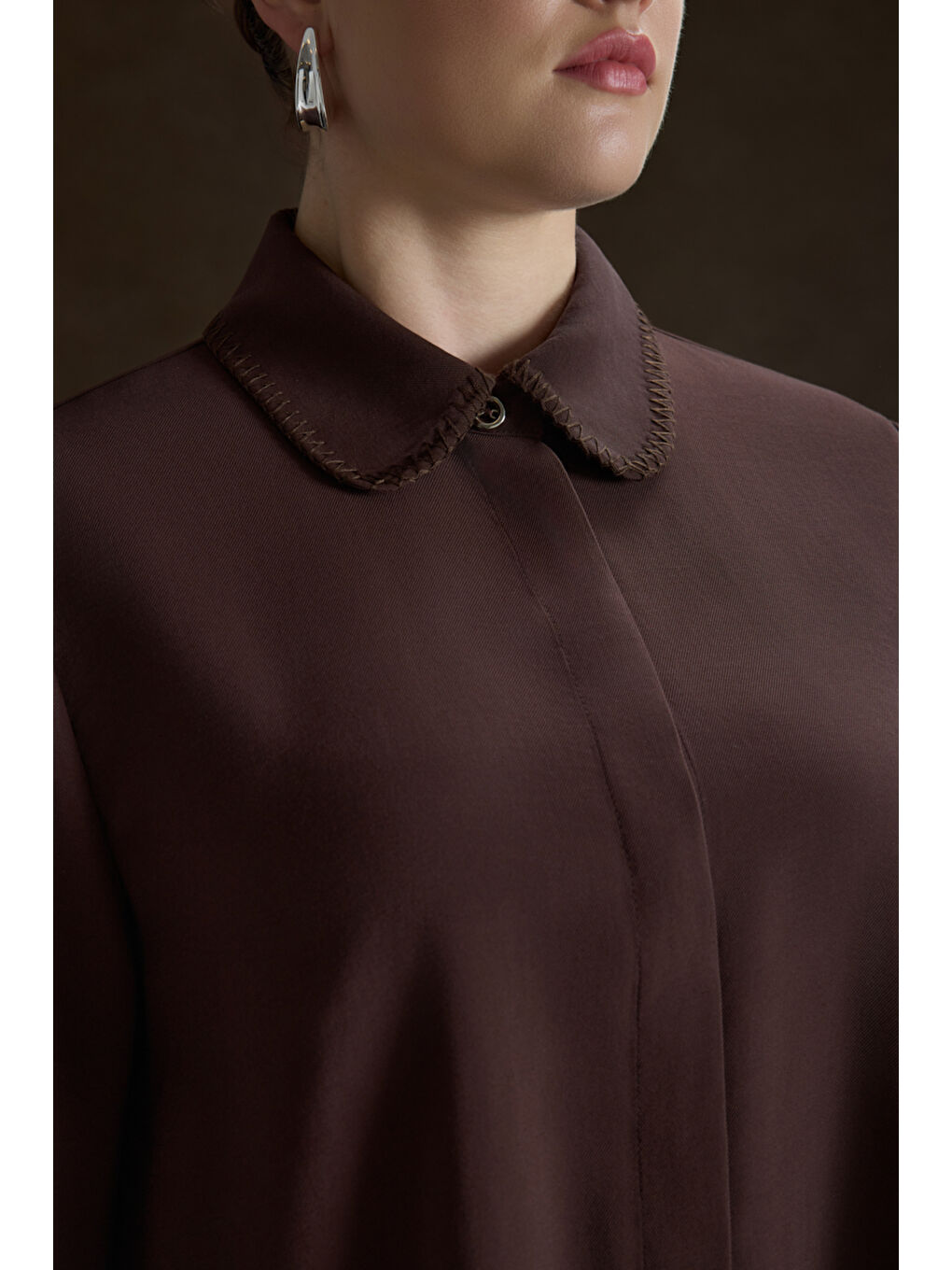 Kahverengi Çoban Dikişli Modal Tunik-3