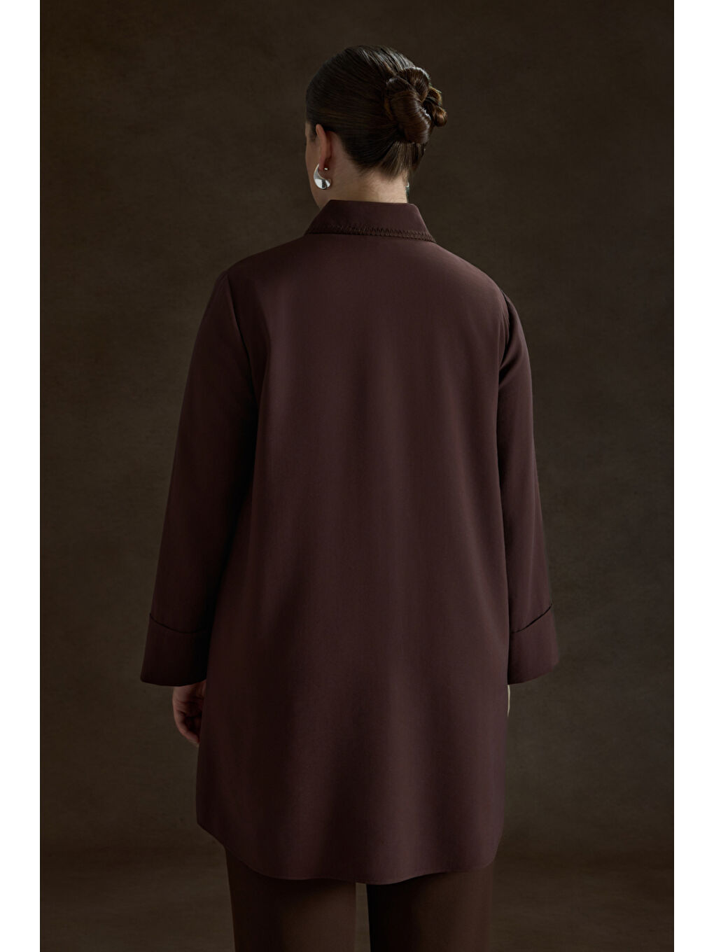 Kahverengi Çoban Dikişli Modal Tunik-4