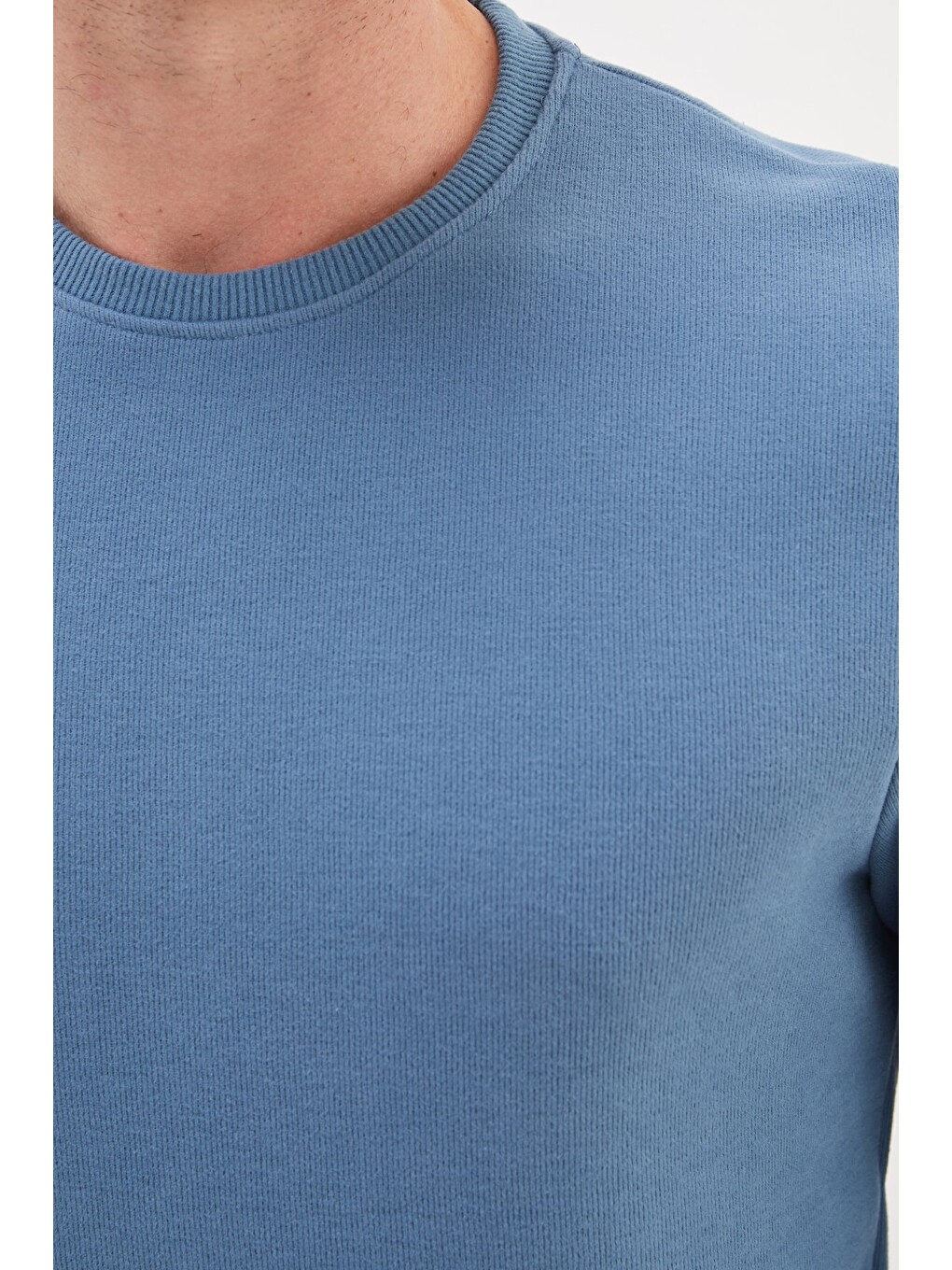 Mavi Fitilli Bisiklet Yaka Selanik Örgü Sweatshirt-4