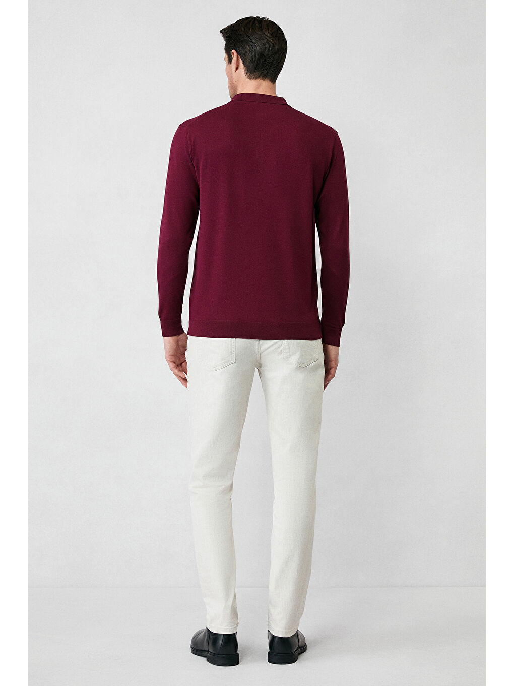 Bordo Regular Fit Düğmeli Polo Yaka Triko Kazak-5