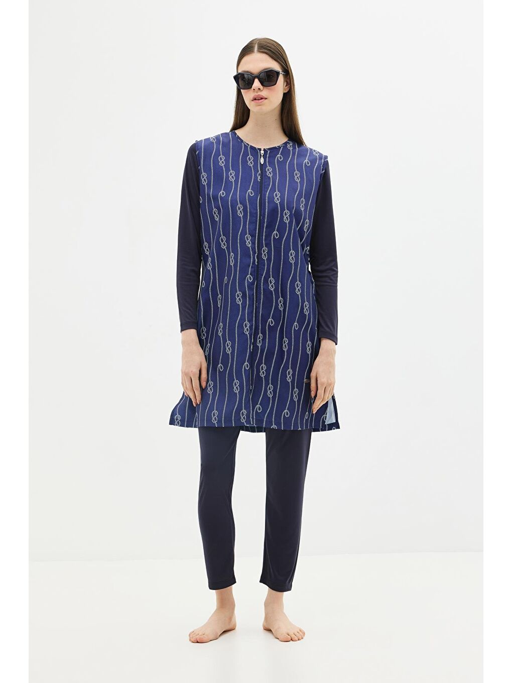 Paraşüt Kumaş Fermuarlı 4'Lü Tesettür Mayo 1316 Koyu Lacivert