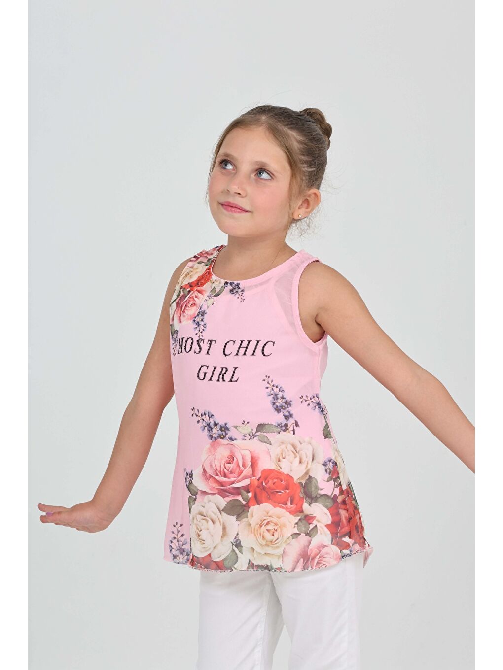 Pembe Kız Çocuk Atlet Most Chic Girl Baskılı-1