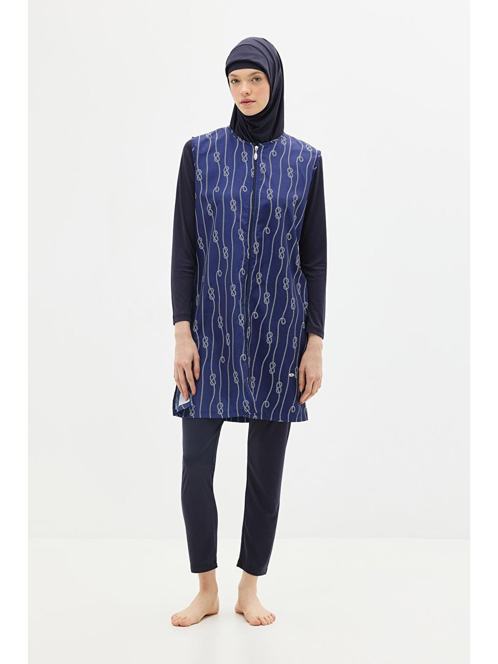 Paraşüt Kumaş Fermuarlı 4'Lü Tesettür Mayo 1316 Koyu Lacivert-1