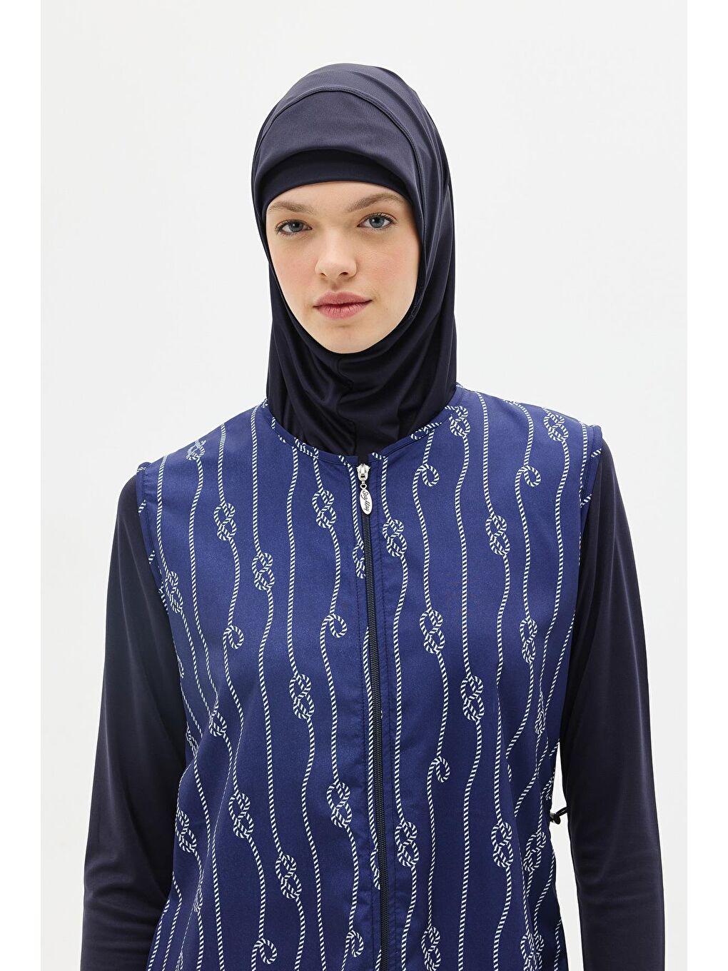 Paraşüt Kumaş Fermuarlı 4'Lü Tesettür Mayo 1316 Koyu Lacivert-2
