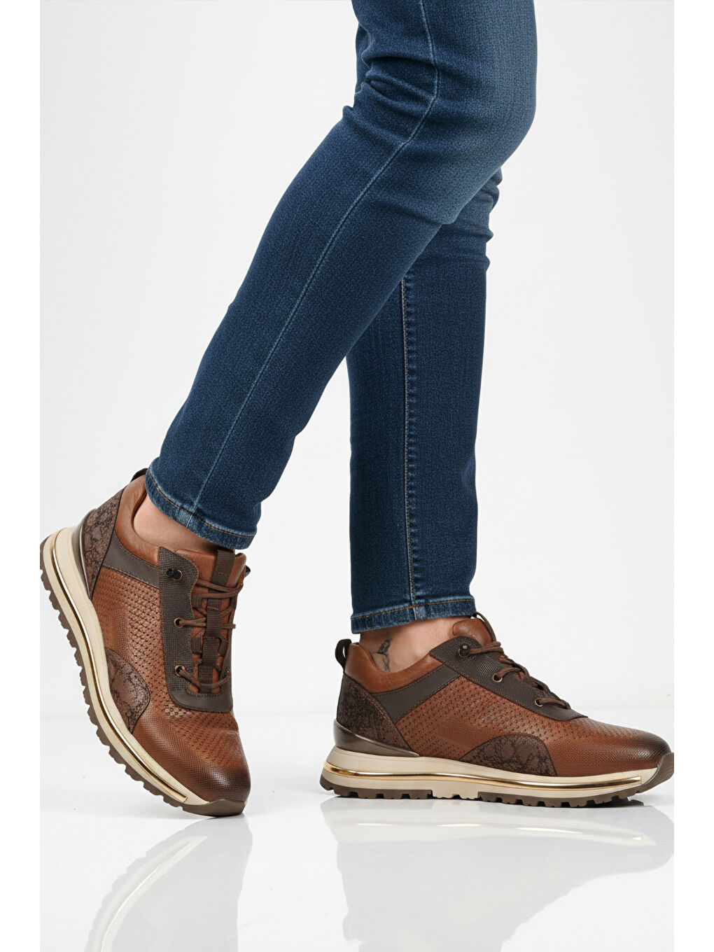 Kahverengi Taba Hakiki Deri Elastik Bağcıklı Erkek Casual Ayakkabı M533 M-1
