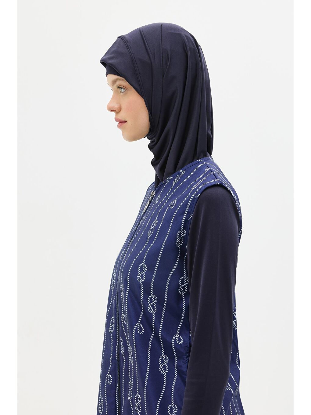 Paraşüt Kumaş Fermuarlı 4'Lü Tesettür Mayo 1316 Koyu Lacivert-4