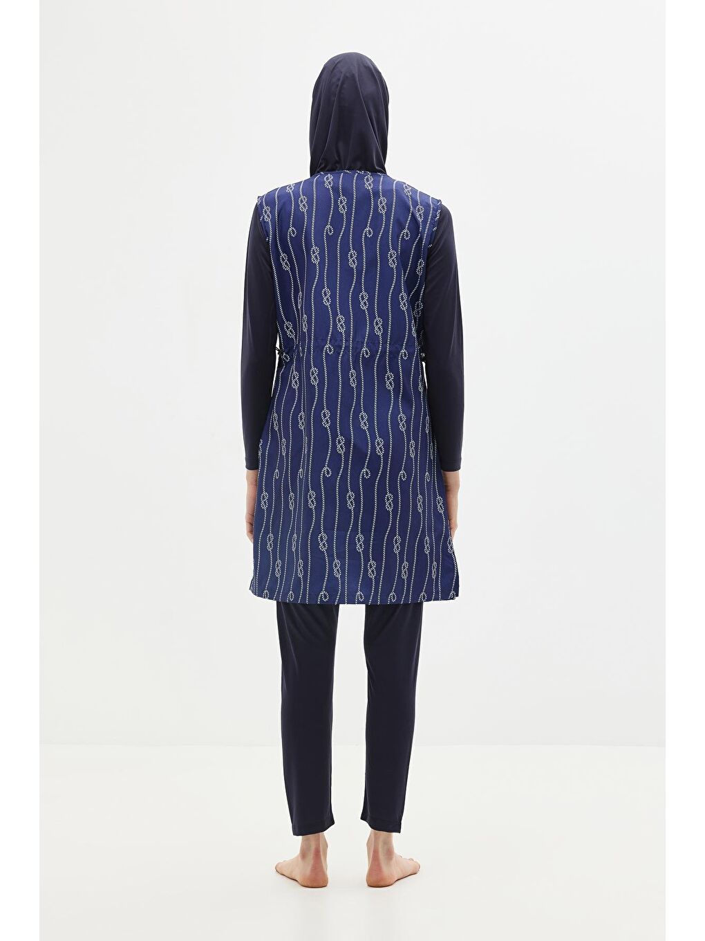 Paraşüt Kumaş Fermuarlı 4'Lü Tesettür Mayo 1316 Koyu Lacivert-5