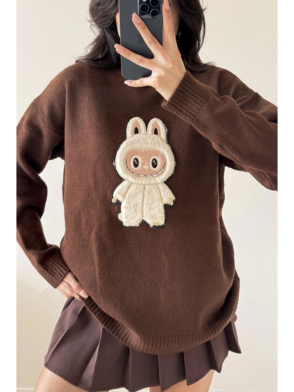 Kahverengi Kadın Kahve Labubu Kazak 1014-5244