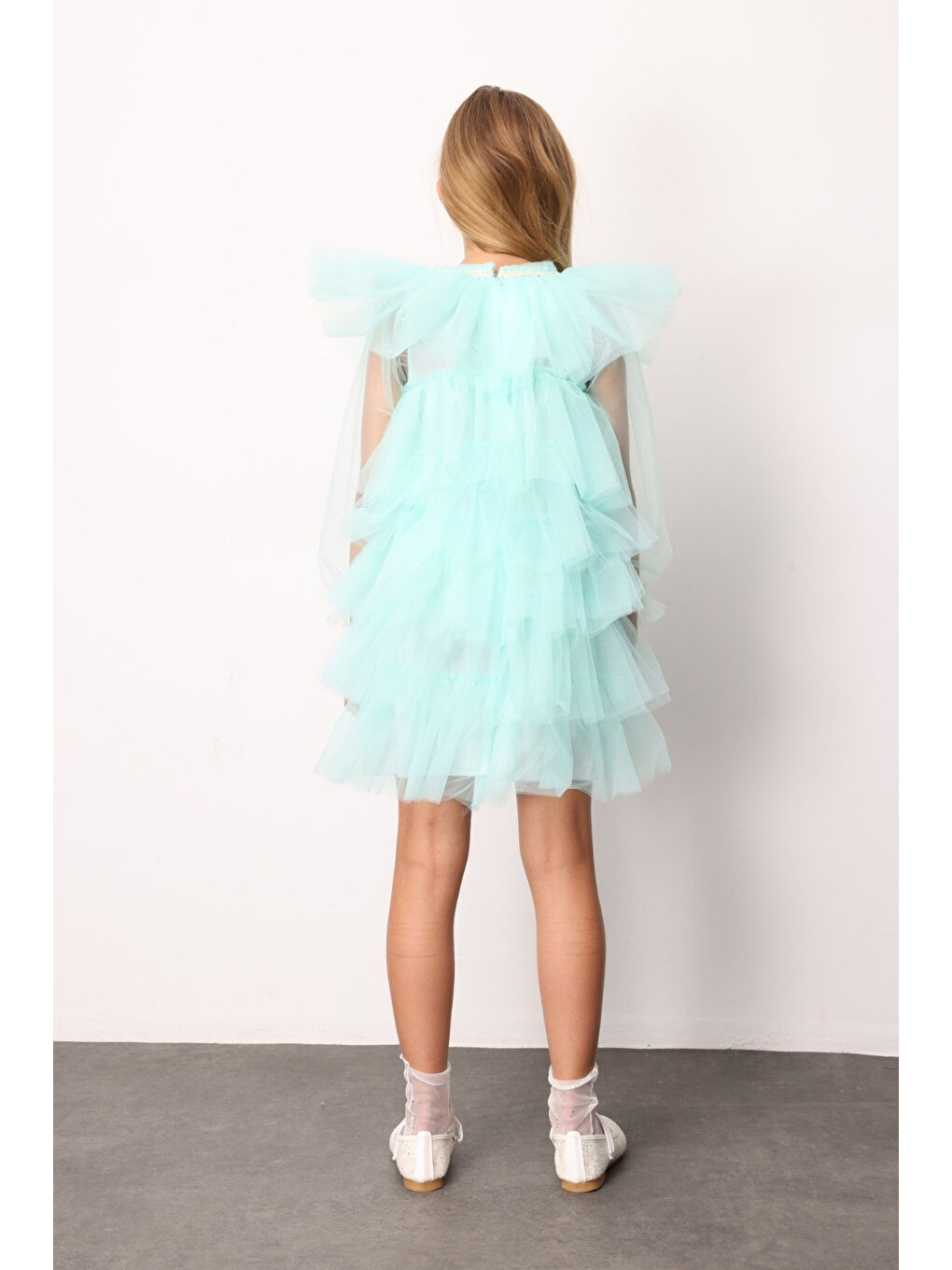 Yeşil Mint Kat Kat Kız Çocuk Tül Elbise - Laura-3