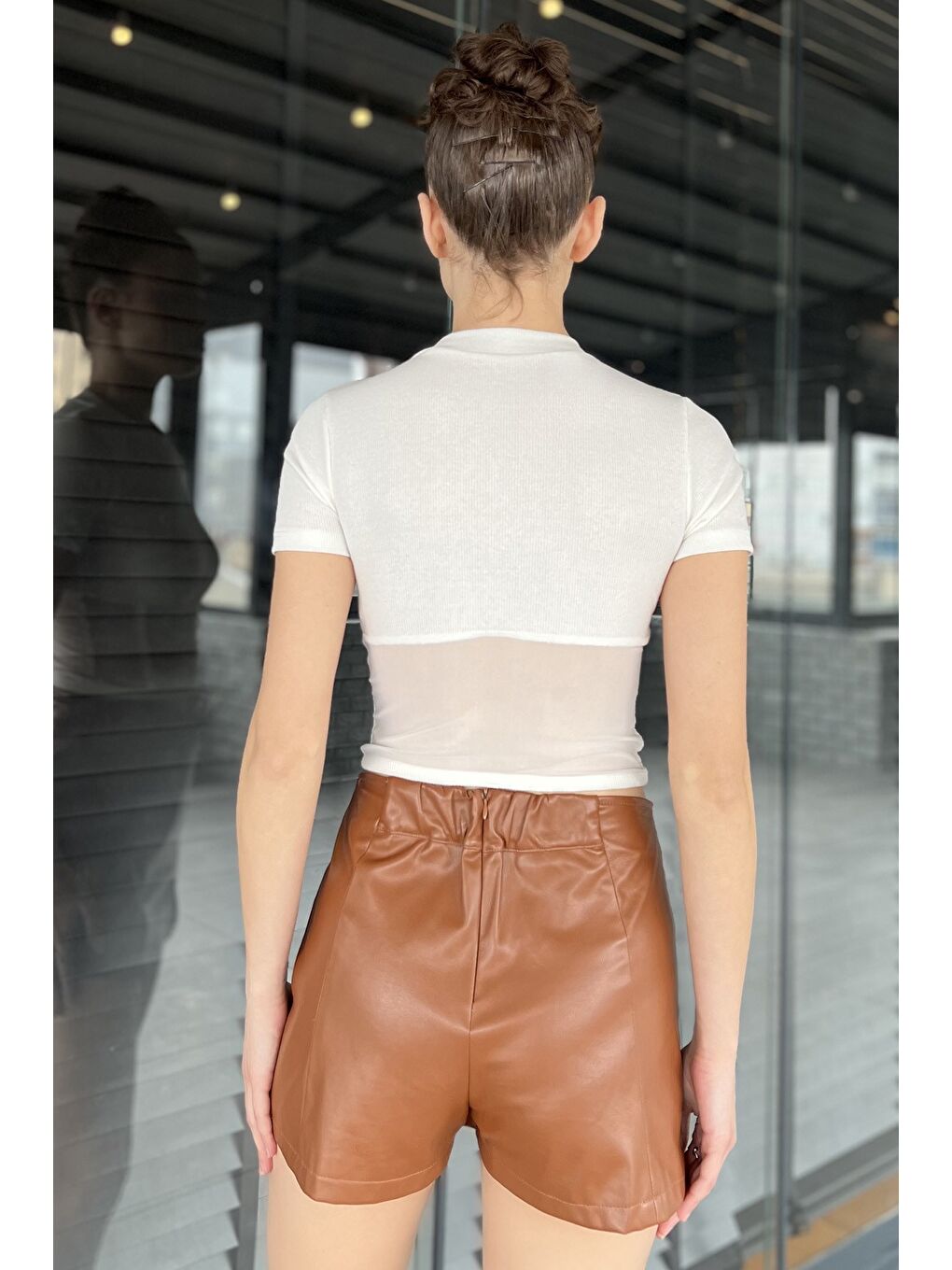 Ekru Kadın Bisiklet Yaka Tüllü Kaşkorse Bluz-3