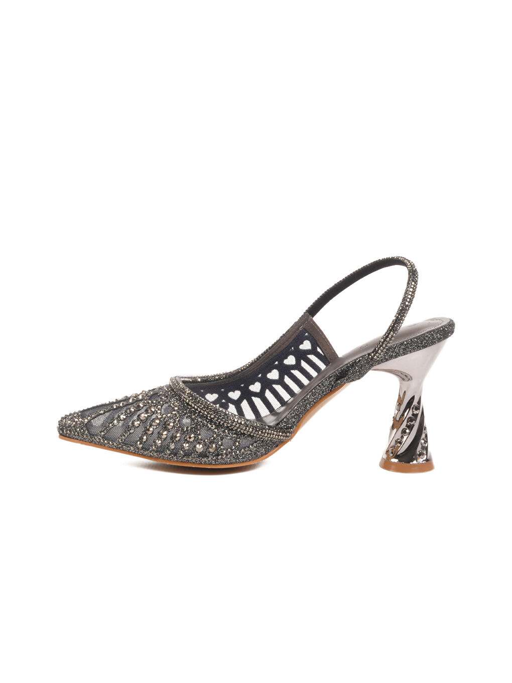 Gri Taş İşlemeli İnce Topuklu Kadın Abiye Ayakkabı 25Y125-2 Z-1