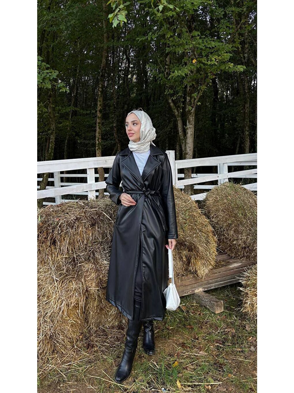 Kahverengi Kadın Belden Bağlamalı Balon Kol Deri Trenç-3